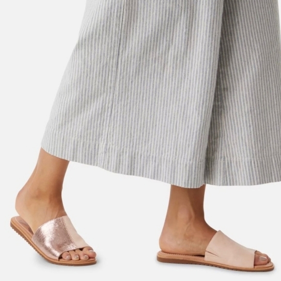 Sorel Ella Block Slide Metallic Suede Women's Sandals in Neutral Tan Size 9 - Picture 1 of 12